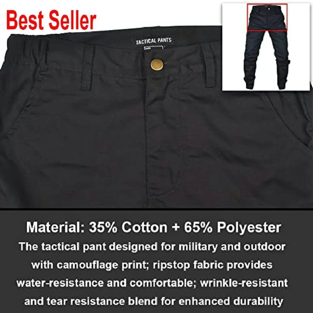 Men's Tactical Cargo Pants Ripstop Fabric Relaxed Fit Outdoor Utility Pockets